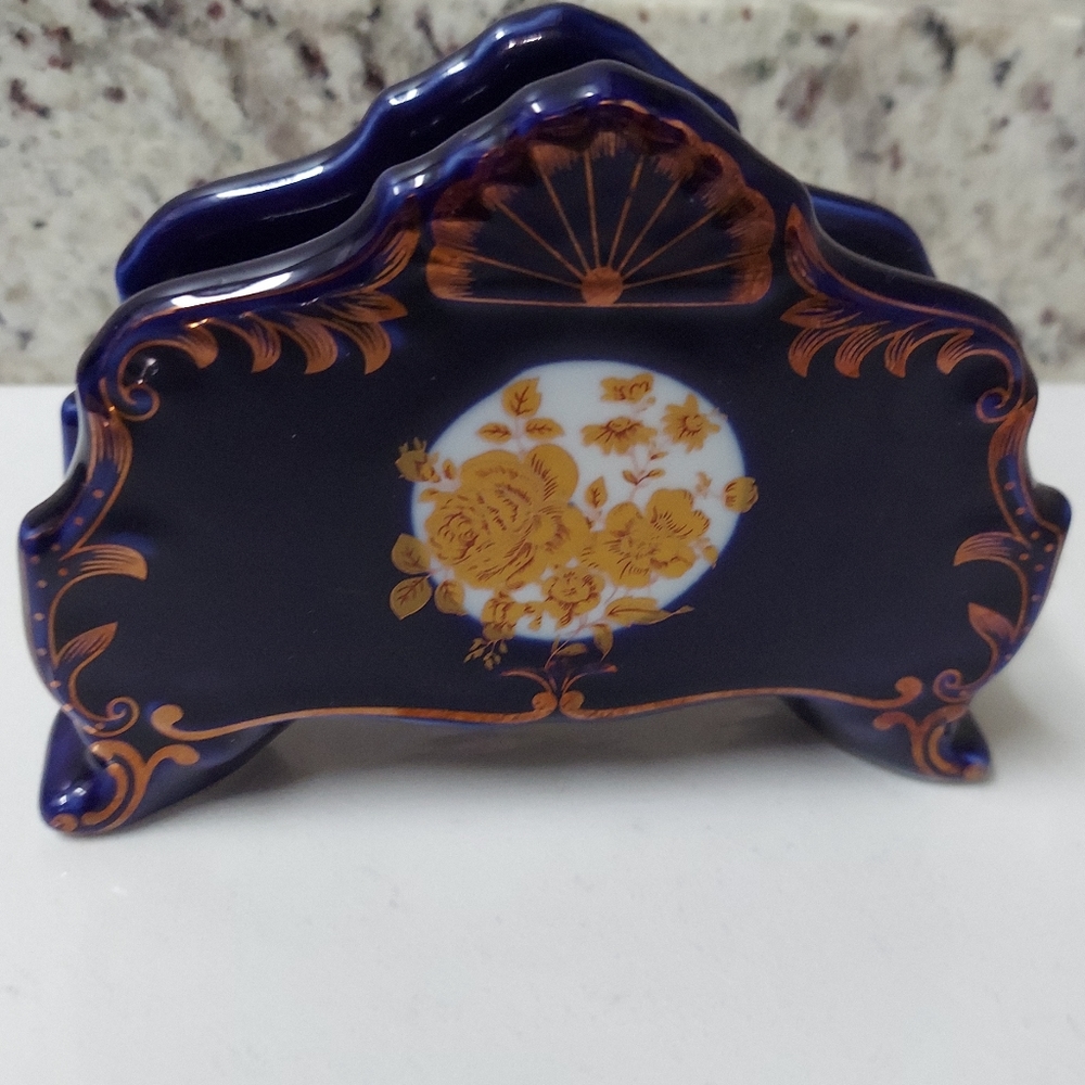 Haas & Czjzek Porcelain Cobalt Napkin Holder